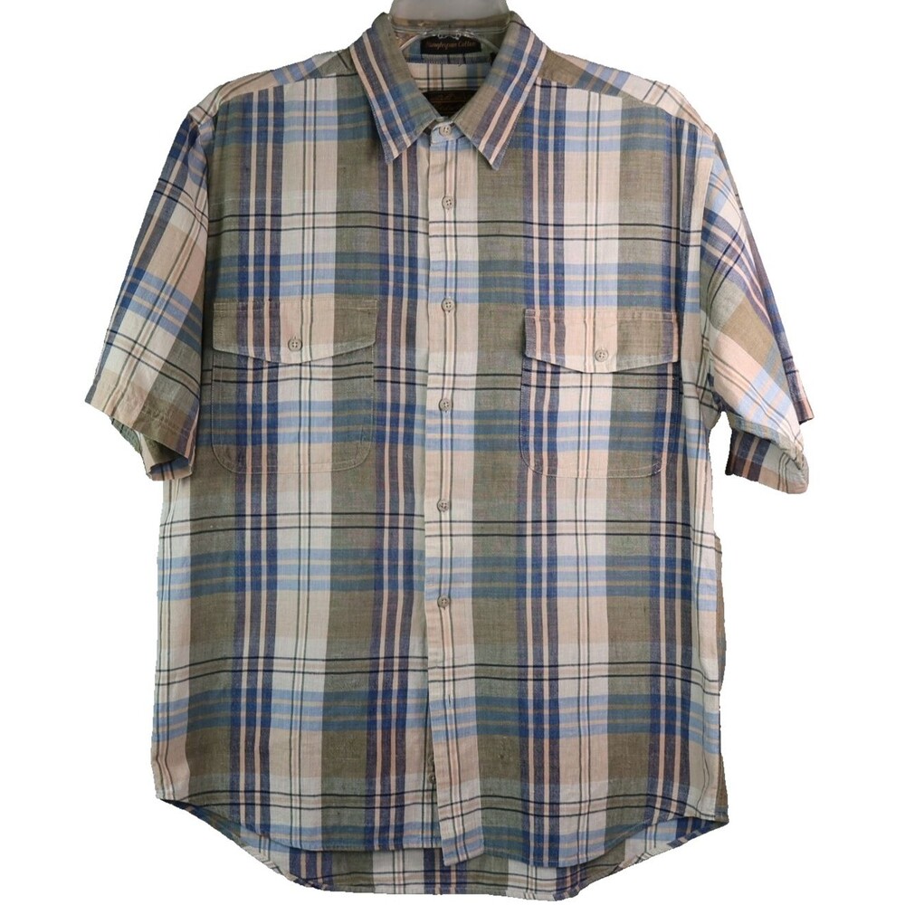 Eddie Bauer Roughspun Cotton Shirt Men's Medium Plaid Short Sleeve Shirt